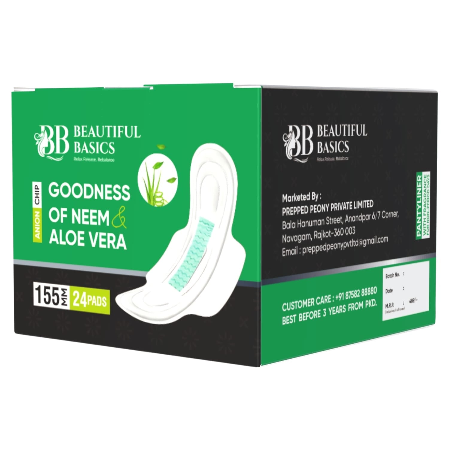 0984 Sanitary Pads for Women With Goodness of Neem & Aloe Vera | Ultra Thin | Leakage Protection | PH Balance | With Antibacterial Anion Chip | (155 MM / 24 Pads)