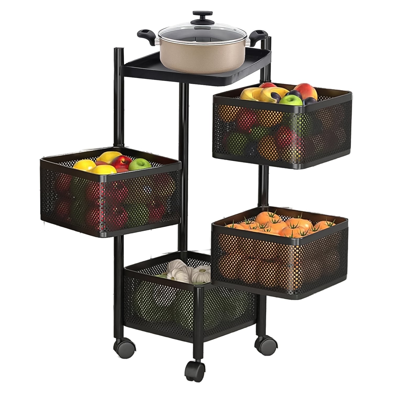 Metal Square High Quality Kitchen Trolley with Wheels (4 Layer / 1 Pc)