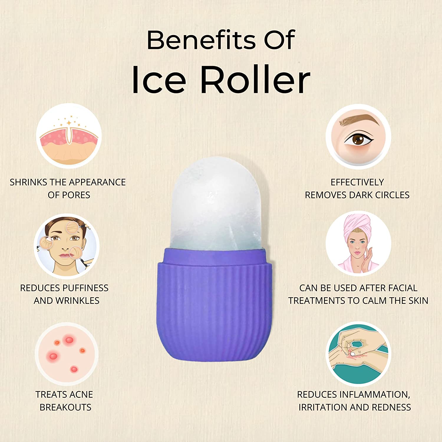 1224P BEAUTY ICE ROLLER FOR FACE MASSAGER & EYE REUSABLE FACE ROLLERS FACIAL ROLLER ( Purple Color) DeoDap