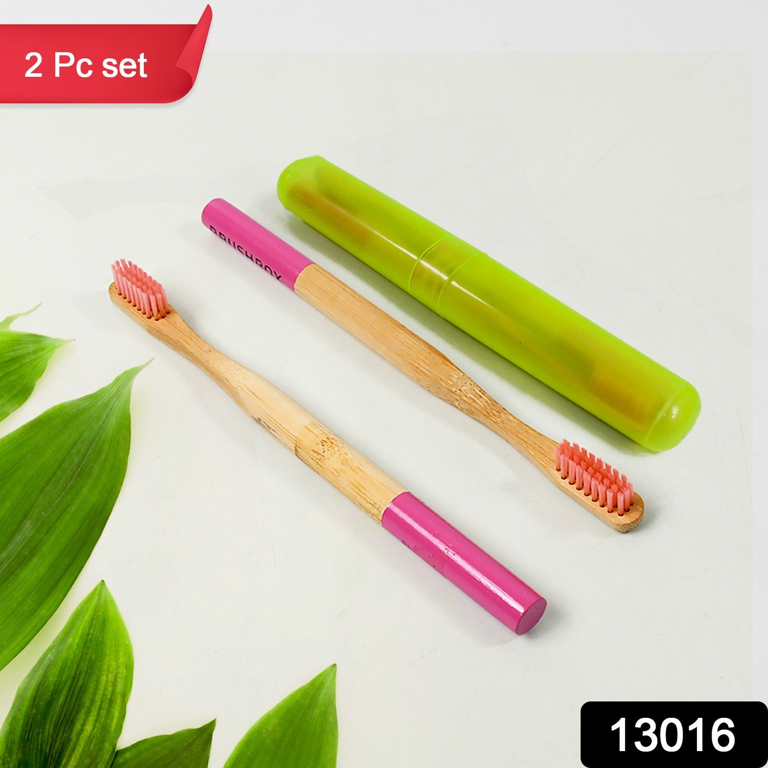 13016 Bamboo Wooden Toothbrush Soft Bristles Toothbrush Wooden Child Bamboo Toothbrush Biodegradable Manual Toothbrush for Adult, Kids (2 Pc With Cover)