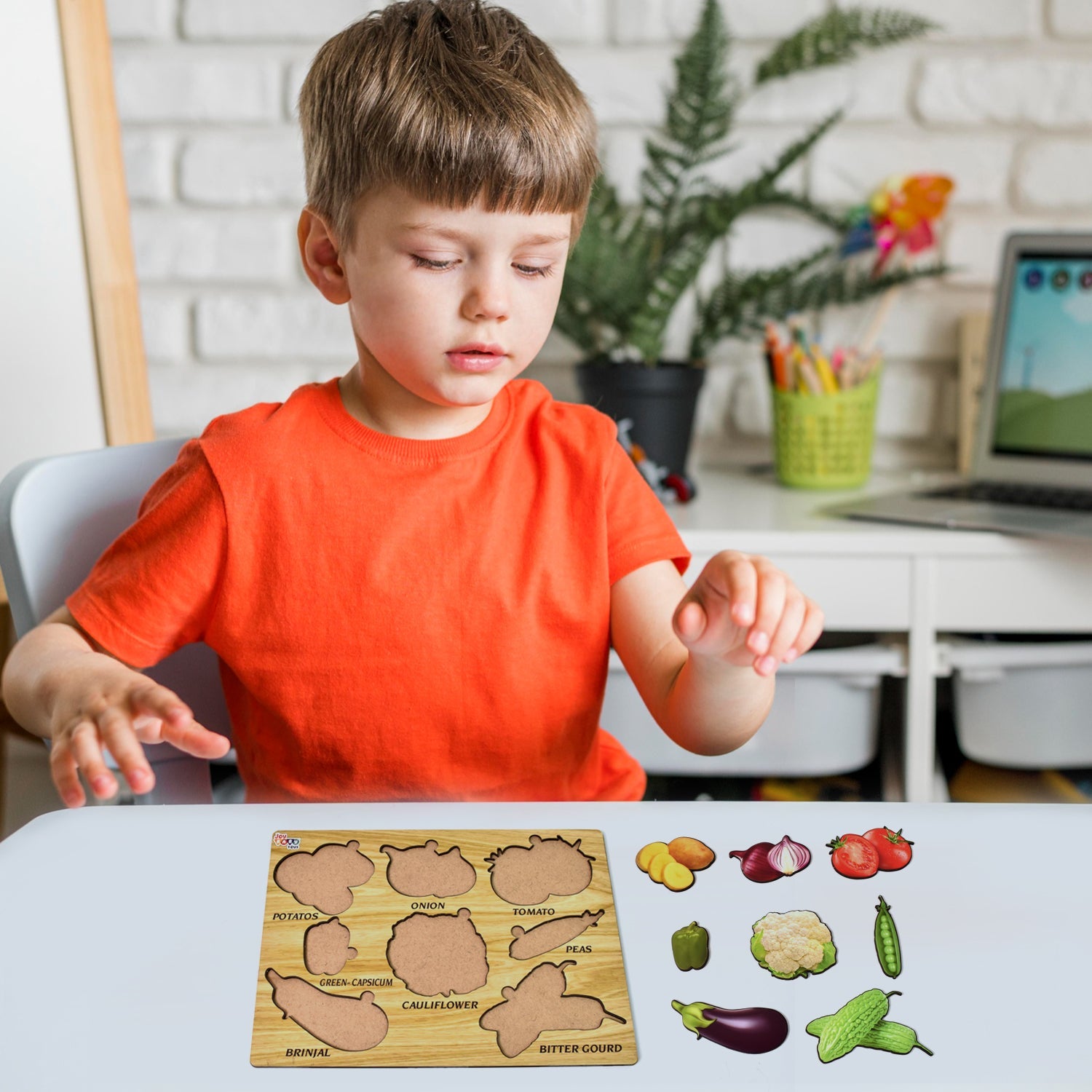 Wooden Vegetable Puzzle Learning Educational Board (1 Set / 28×20 Cm)