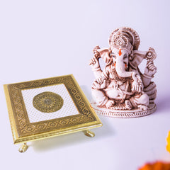 Golden - Square Pooja Chowki Patla / Bajot (20×20 CM / 1 Pc)