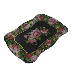 5537 Stainless Steel Serving Tray With Flower Printed Rectangle Premium Dining Table Plate (18 x 8.5 Inch / 1 Pc)