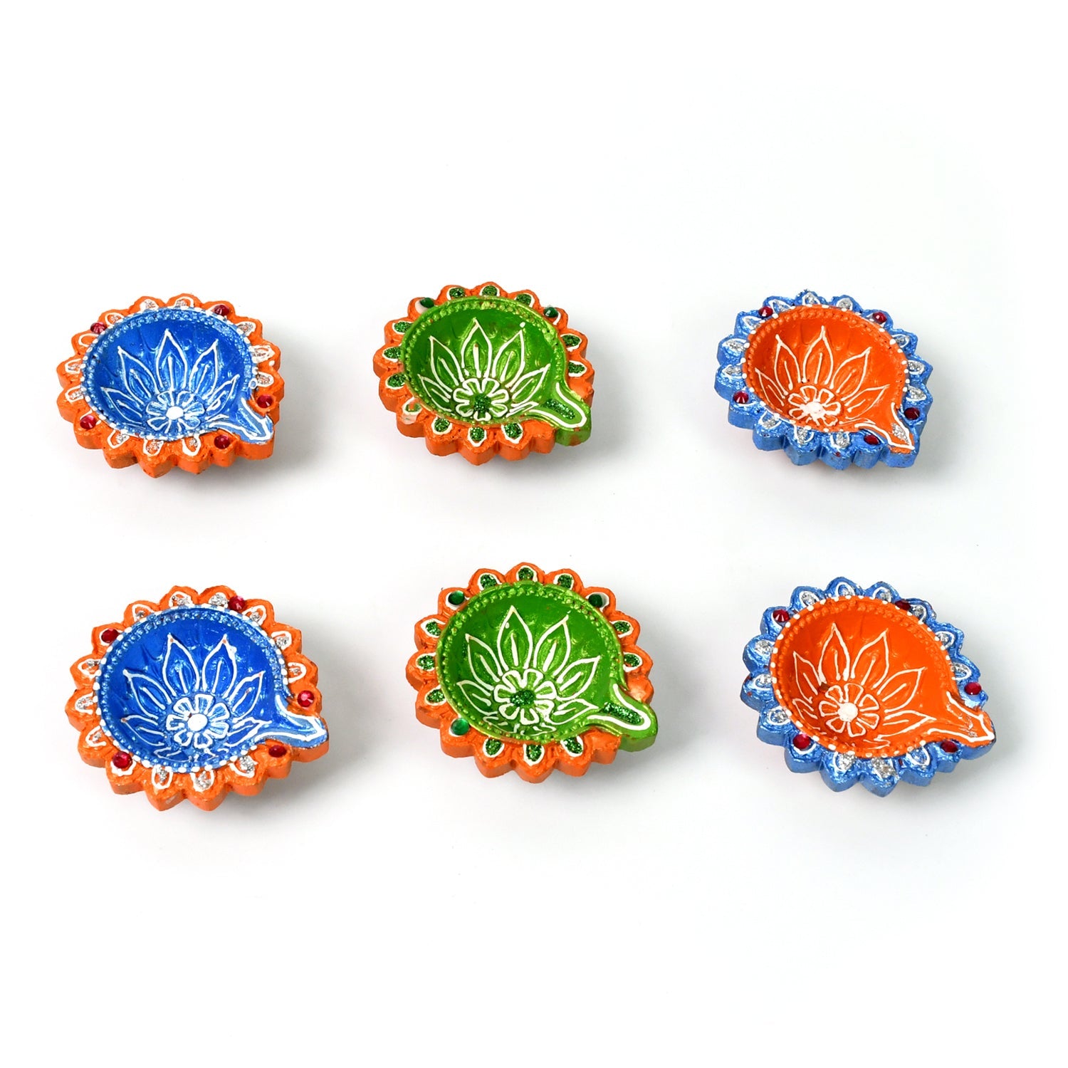 Decorative Hand Painted Clay Puja Diya for Diwali Handmade Diya (6 Pcs Set)