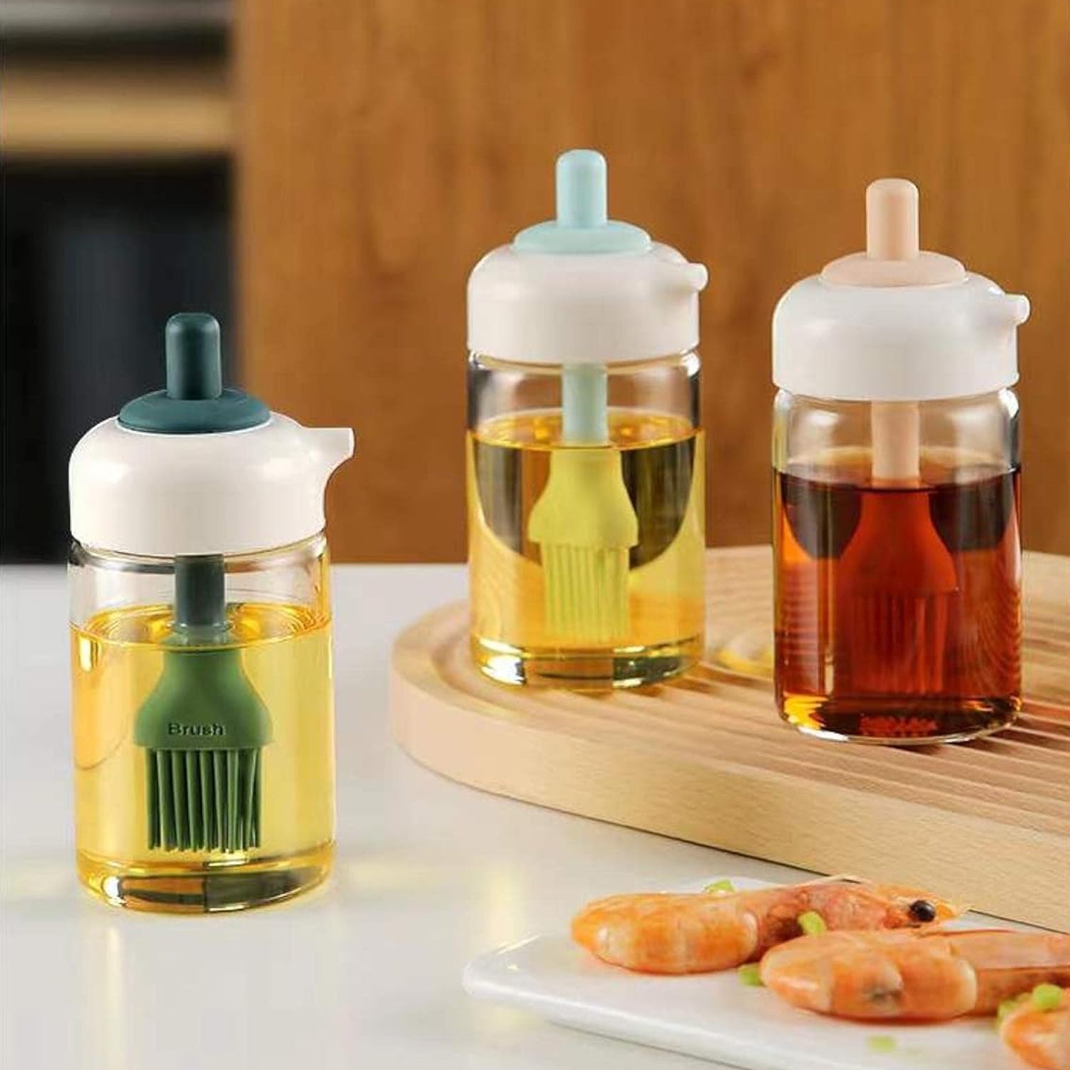 2 in 1 Glass Oil dispenser jar / Bottle with brush (1 Set)