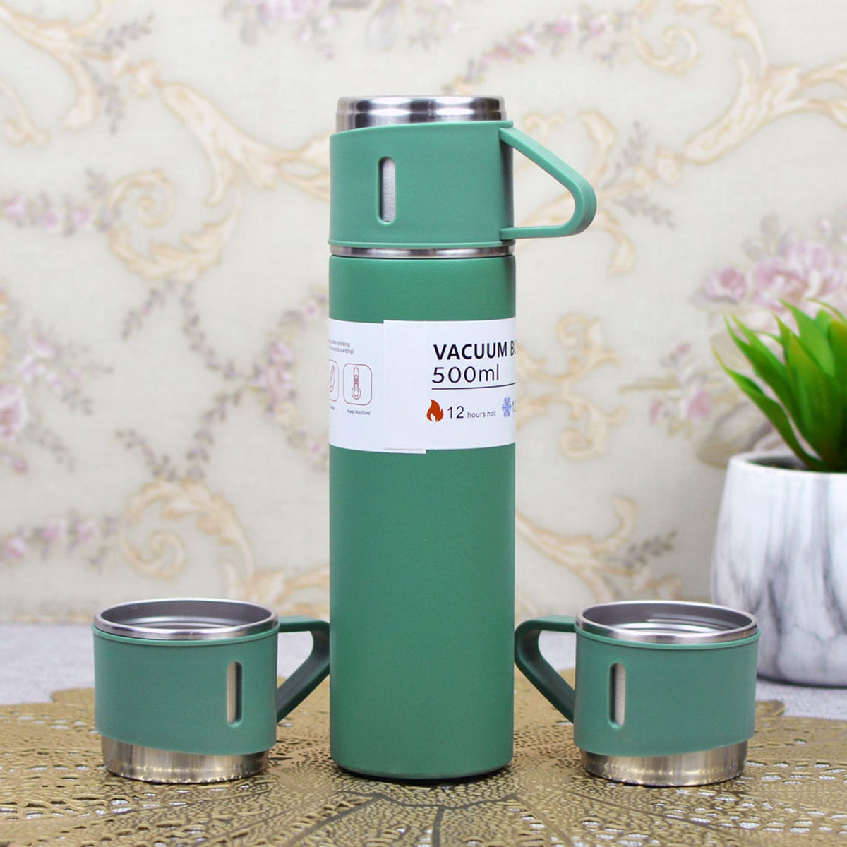 Vacuum Insulated Flask Set with 3 Cups (1 Pc / 500ml)