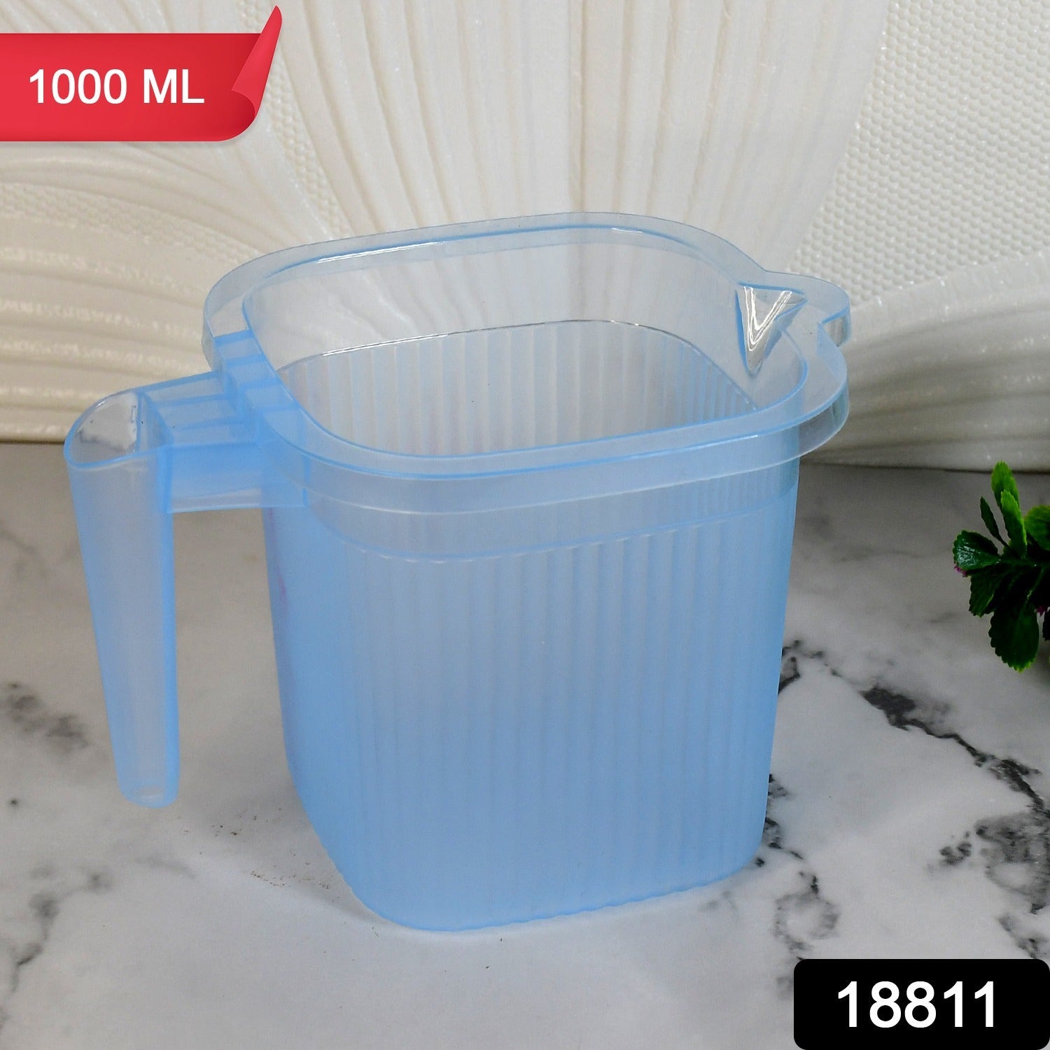 Plastic Square Transparent  Bath Water Mug (1 Pc / 1000 ML / Mix Color)