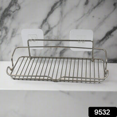 Stainless Steel Kitchen Bathroom Shower Shelf Storage Suction Basket Rack With 2 Hook (1 Pc)