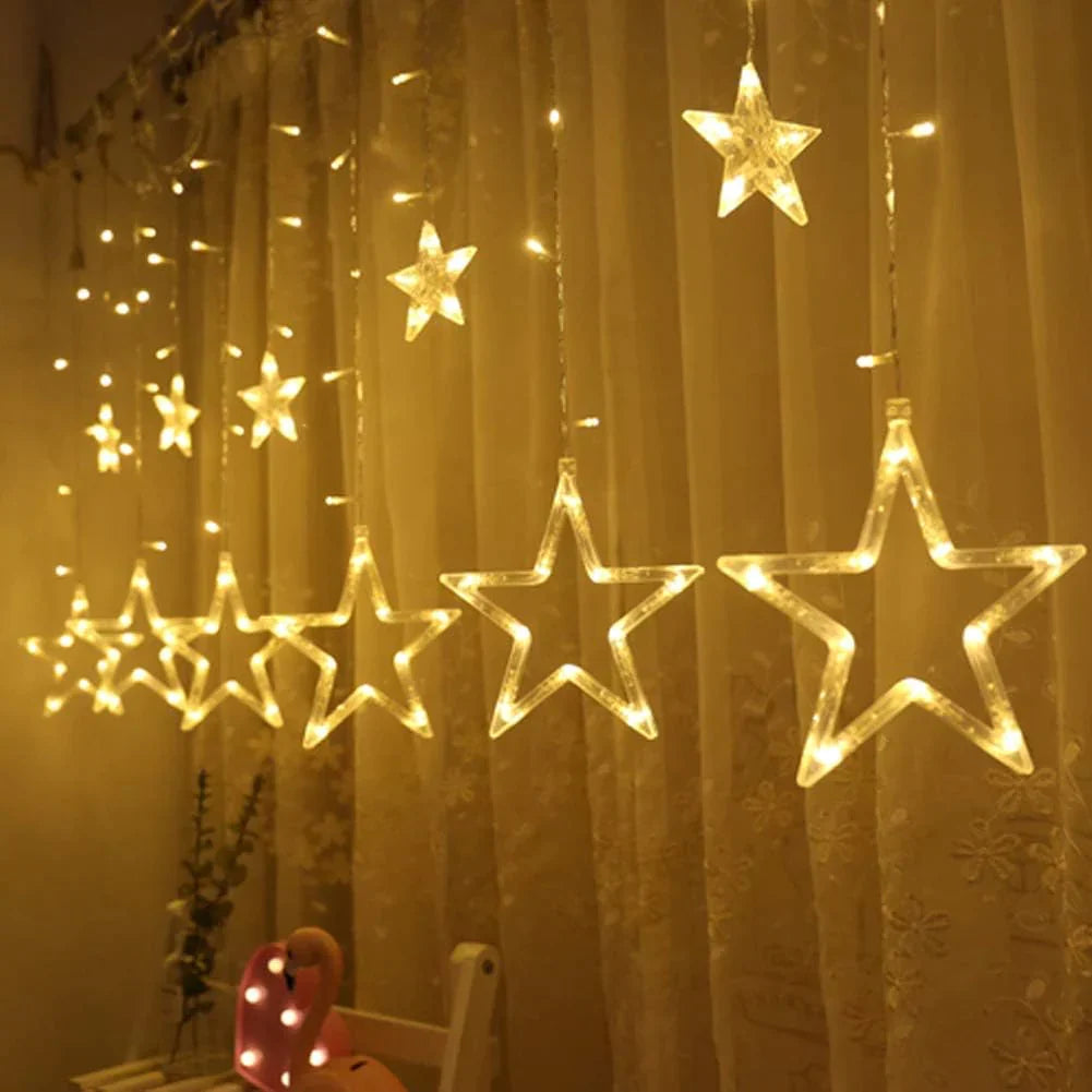 3385 12 Stars LED Curtain String Lights with 8 Flashing Modes for Home Decoration, Diwali & Wedding LED Christmas Light Indoor and Outdoor Light ,Festival Decoration  (Warm White)