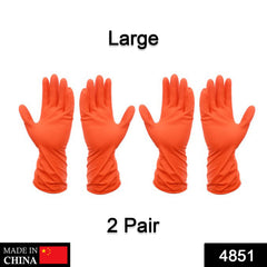 4851 2 Pair Large Orange Gloves For Types Of Purposes Like Washing Utensils, Gardening And Cleaning Toilet Etc. DeoDap