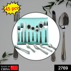 2769 45Pc Stainless steel Flatware Set Used For Dinner, Breakfast And Lunch Purposes In All Kinds Of Places. DeoDap