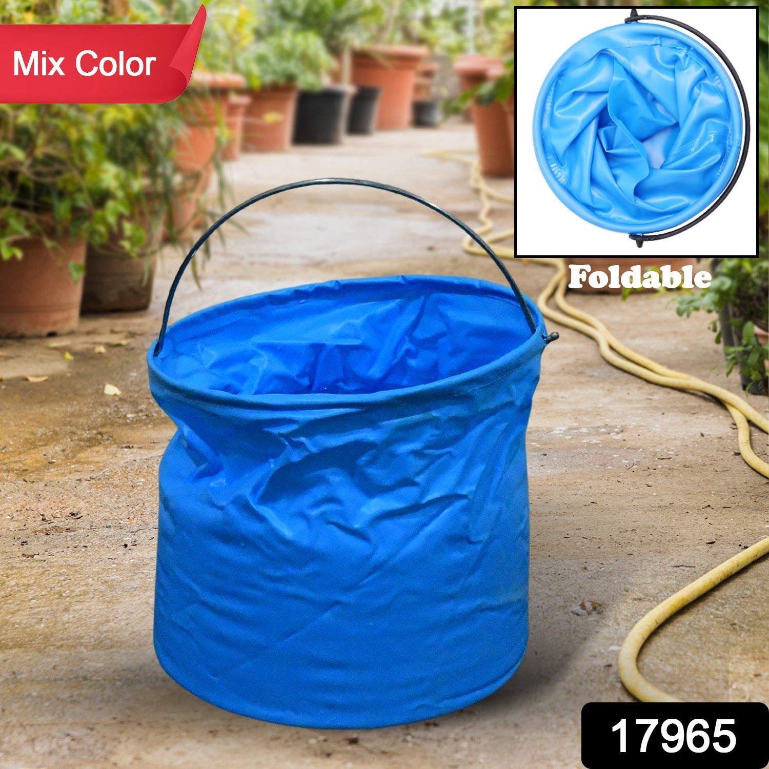 17965 Folding Bucket, Portable, Round Bucket, Simple Bucket, With Handle, Multi-functional, For Outdoor Use, Fishing, Car Washing, Cleaning, Disaster Prevention, Portable, Lightweight, Durable (1 pc / Mix Color)