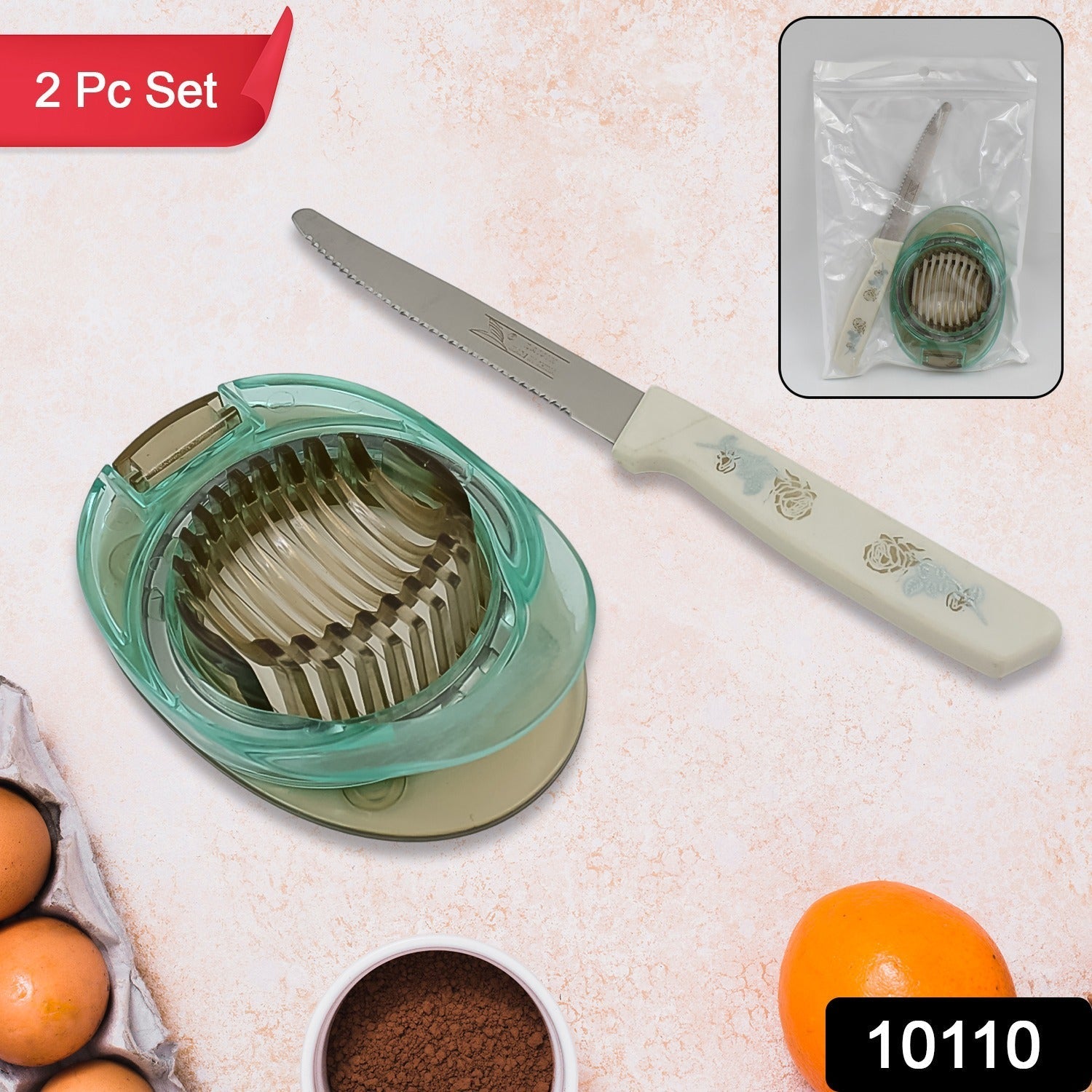 Stainless Steel, Egg Slicer & Knife (2 Pc Set)