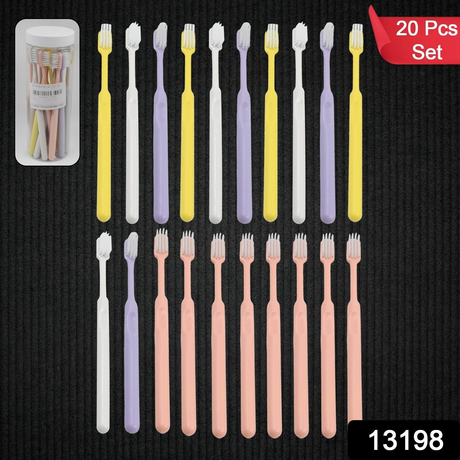 Plastic Toothbrush With Plastic Round Box (20 pcs Set)