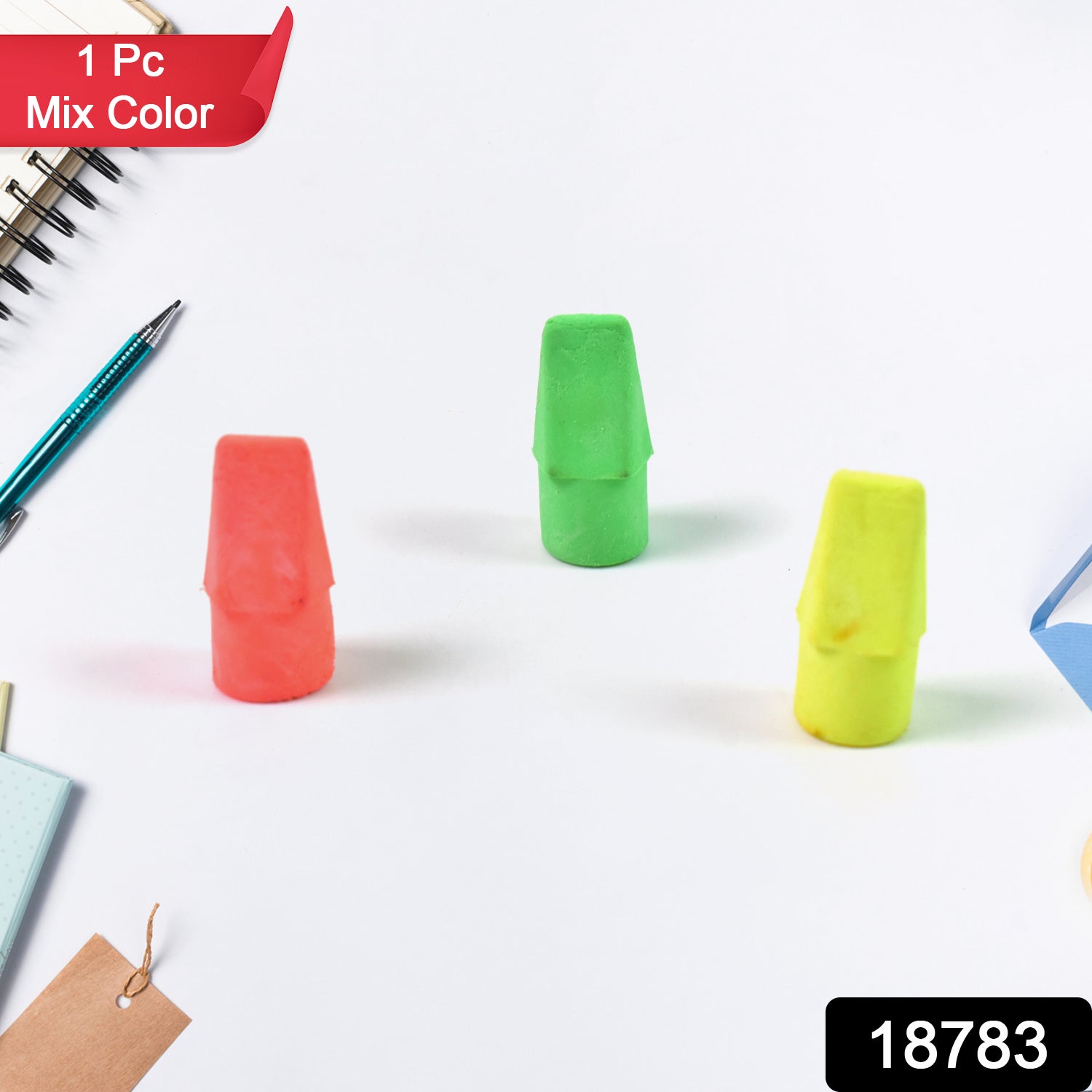 Pencil Top Eraser Rubber Erasers (1 Pc / Mix Colour & Design)