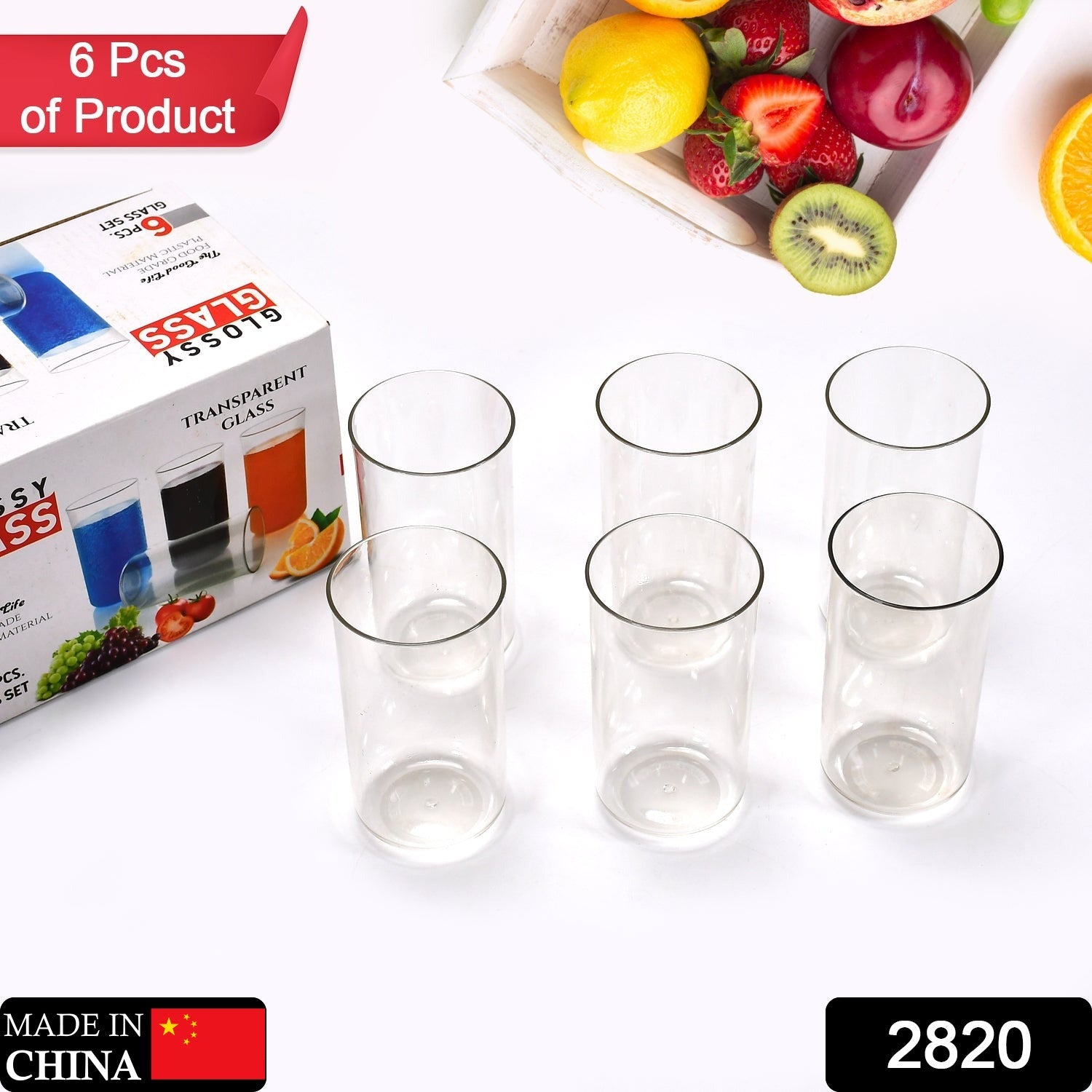 2820 6 Pcs Large Glass used in all kinds of kitchen and official purposes for drinking water and beverages etc.