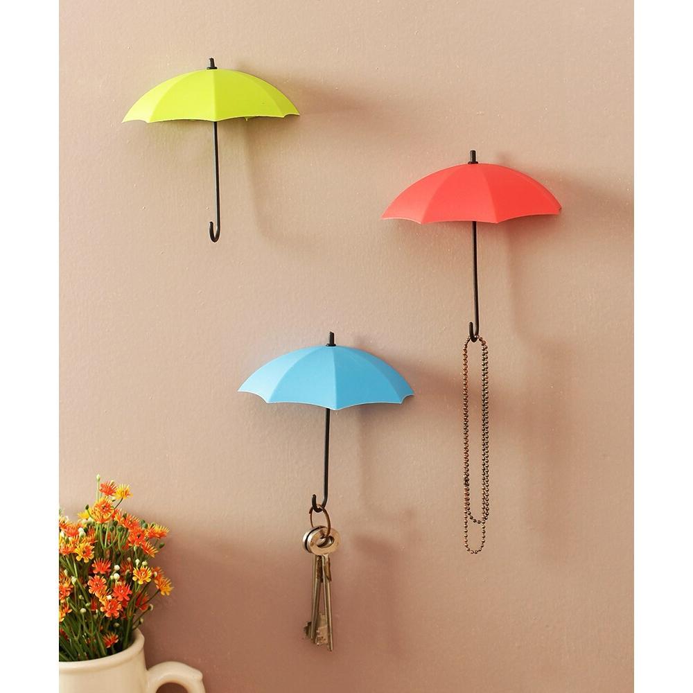 486_3pcs/set Cute Umbrella Wall Mount Key Holder Wall Hook Hanger Organizer Durable Wall hooks bathroom kitchen Umbrella Wall Hook DeoDap