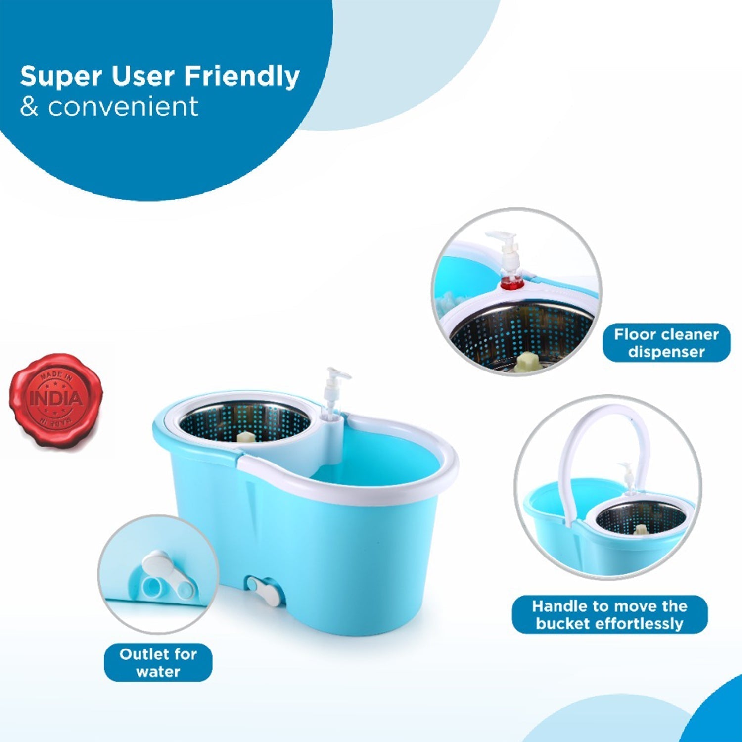 8702 Plastic Spinner Bucket Mop 360 Degree Self Spin Wringing with 2 Absorbers for Home and Office Floor Cleaning Mops Set DeoDap