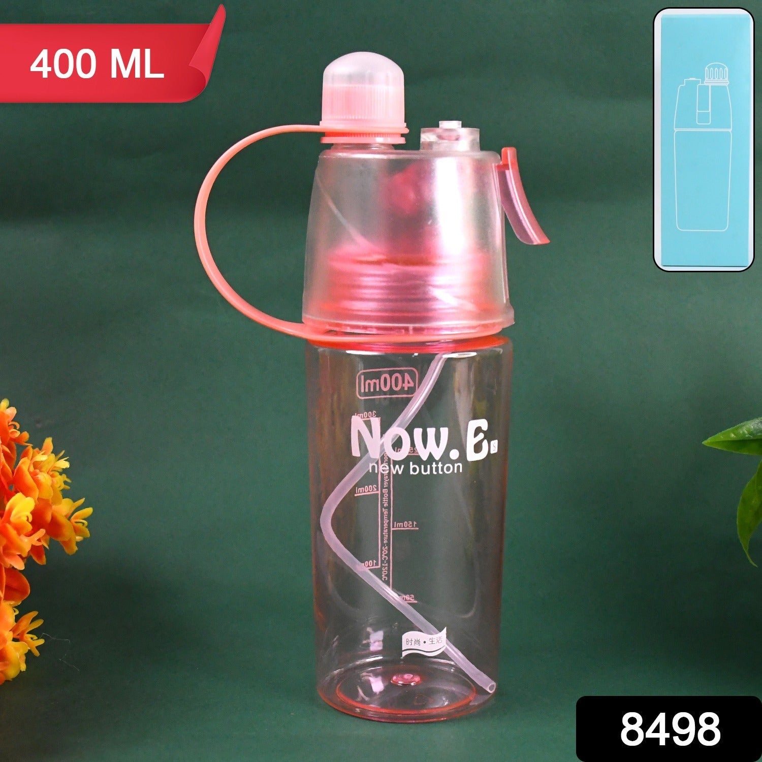 Plastic 2 In 1 Mist Spray Water Bottle (Multicolor / 400 ML / 1 Pc)