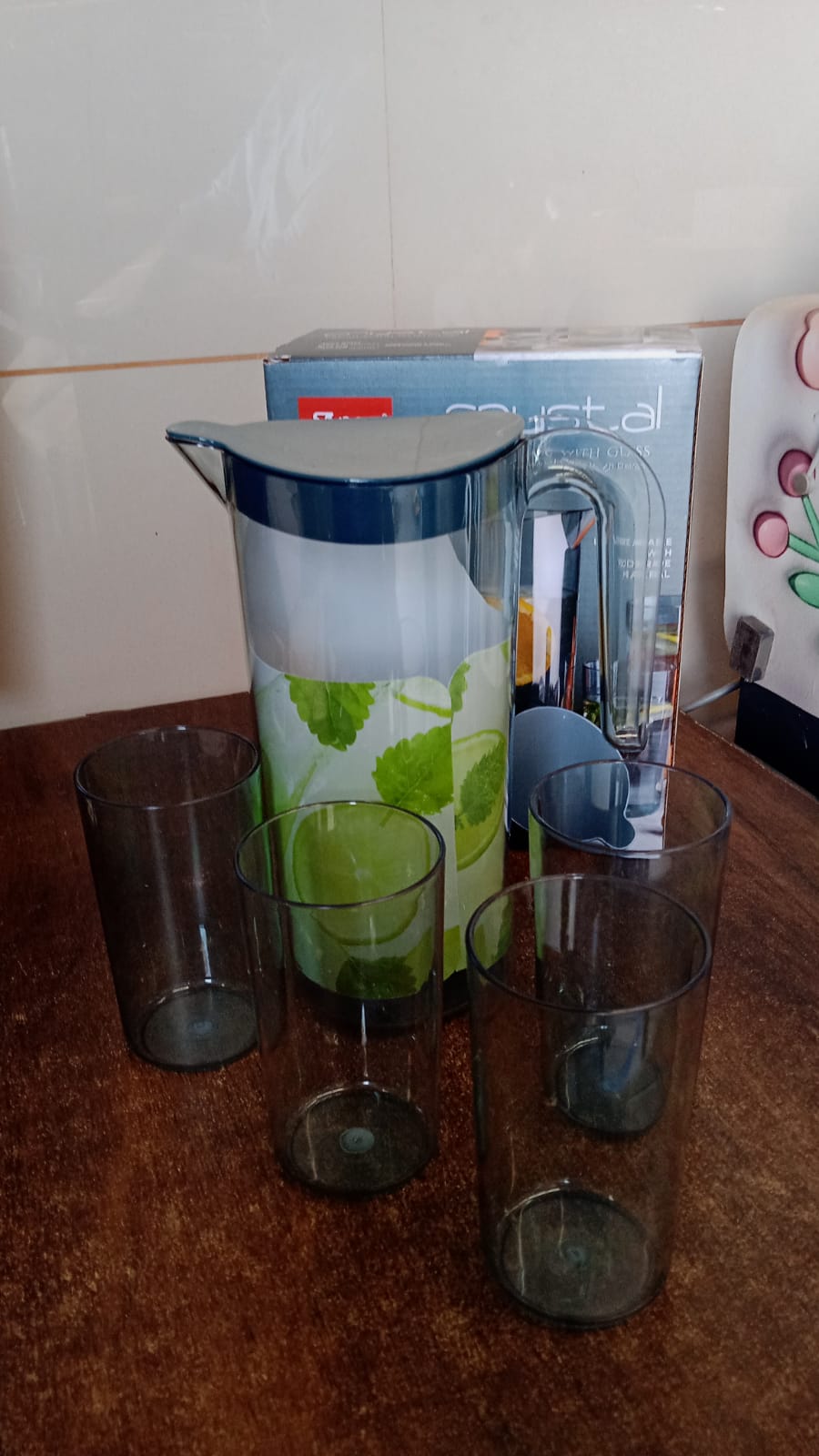 Apex Crystal Premium Jug with Lid & 4 Pcs Glass (1500 ML / 300 ML Approx / 5 Pcs Set)