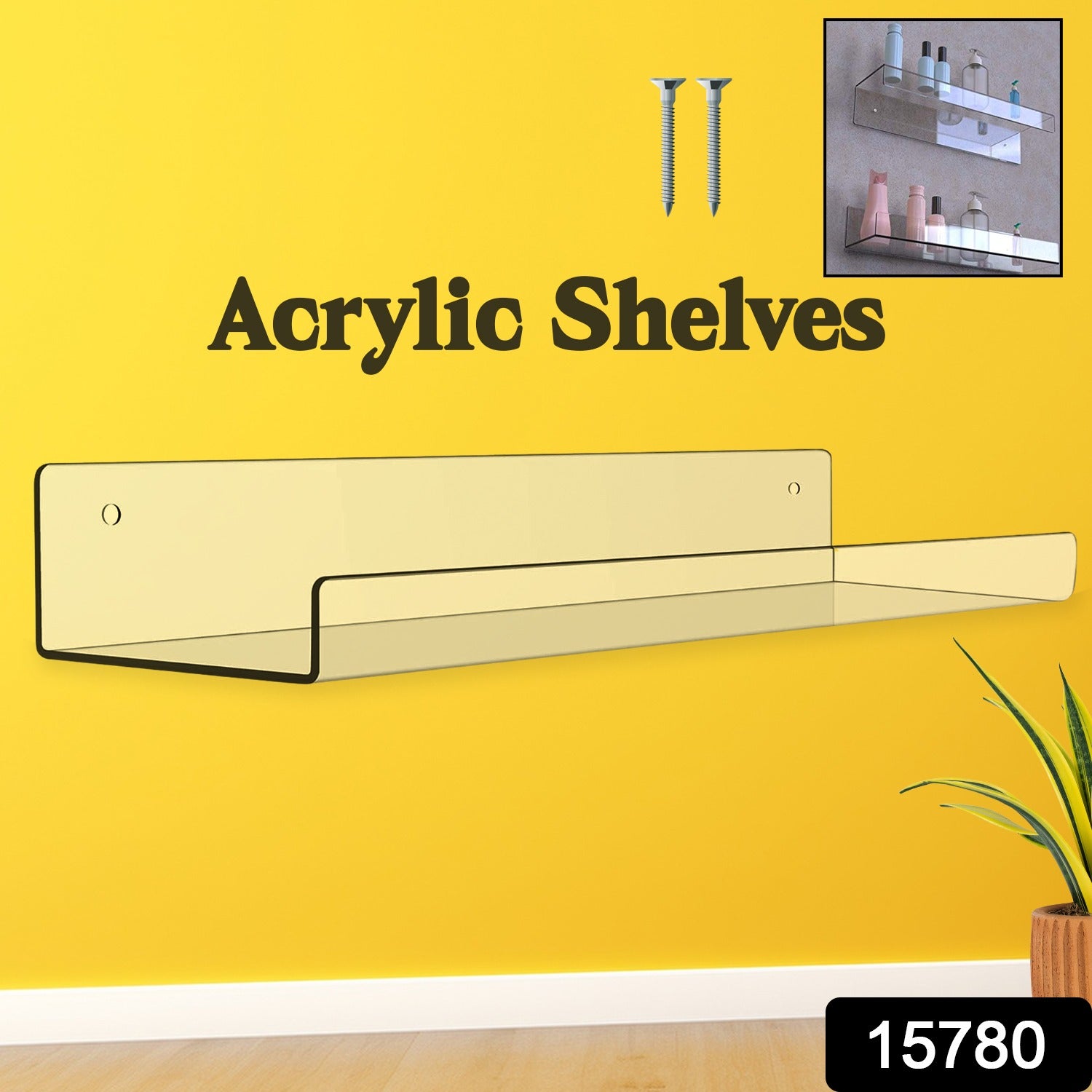 Acrylic Shelves, Clear Shelves Wall Mounted (38×11 Cm / 1 pc / With 2 Screw)