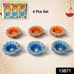 Decorative Hand Painted Clay Puja Diya for Diwali Handmade Diya (6 Pcs Set)