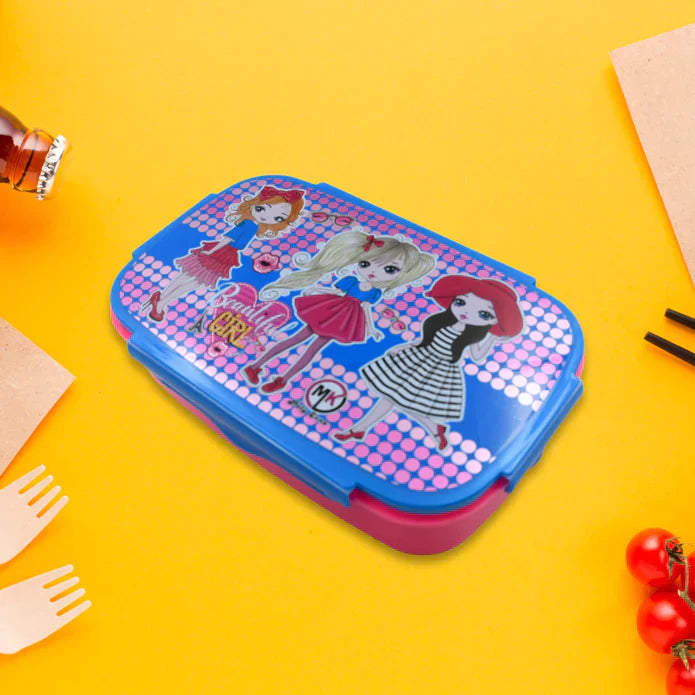 5485 CARTOON PRINTED PLASTIC LUNCH BOX WITH INSIDE SMALL BOX & SPOON FOR KIDS, AIR TIGHT LUNCH TIFFIN BOX FOR GIRLS BOYS, FOOD CONTAINER, SPECIALLY DESIGNED FOR SCHOOL GOING BOYS AND GIRLS