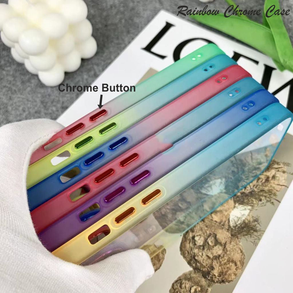 21231 IPHONE'S Rainbow Chrome Back Case With Hard Material | Solid Phone Cover | For Girls Boys Women Kids Hard Case Cover | Hard Case Shockproof Case | With Hard Edges & Full Camera Protection