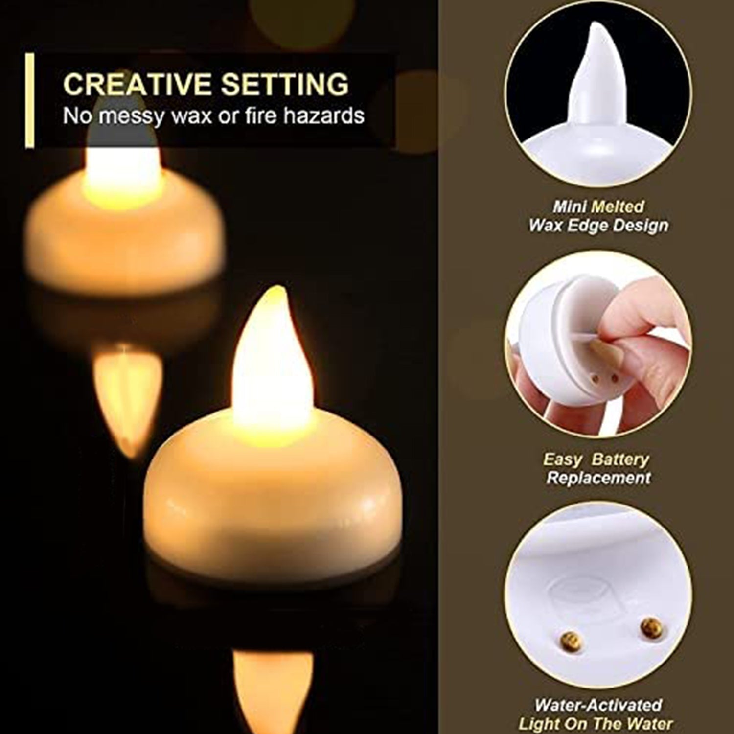 6432 Set of 24 Flameless Floating Candles Battery Operated Tea Lights Tealight Candle - Decorative, Wedding. DeoDap