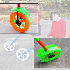 4435 Plastic Single Wheel Push Run toy with handle and two lights on wheel. push toy for Kids. DeoDap