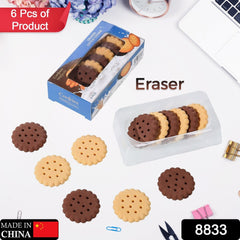 8833 Pack of 6 Erasers Erasers Stationery School Rubber Schools Sketches Office Sign Kid Party Favour Gift Toy Gift Creative Christmas Birthday Gift in Shape Biscuits (6 Pcs Set)