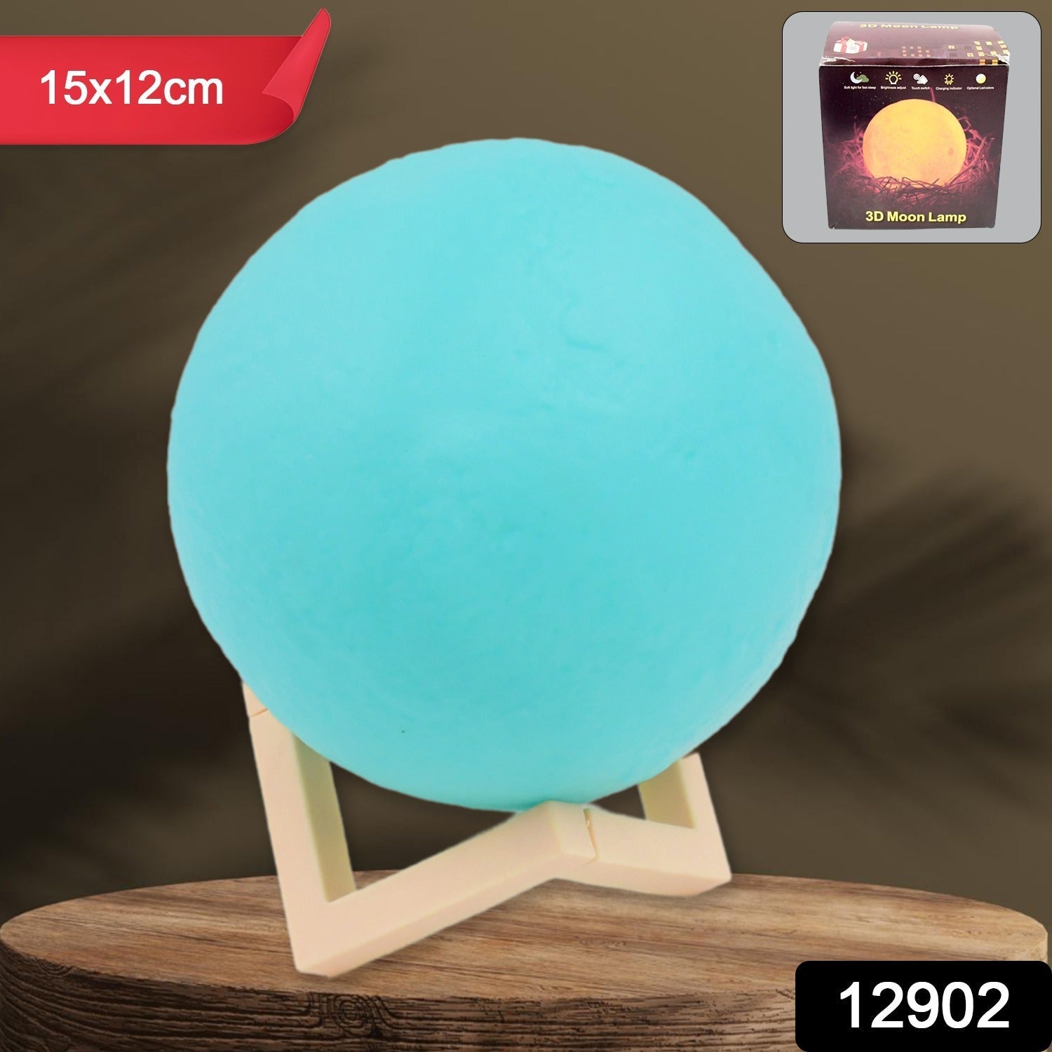 Moon Night Lamp Blue Color with Plastic Stand (15 x12 Cm / 1 Pc)