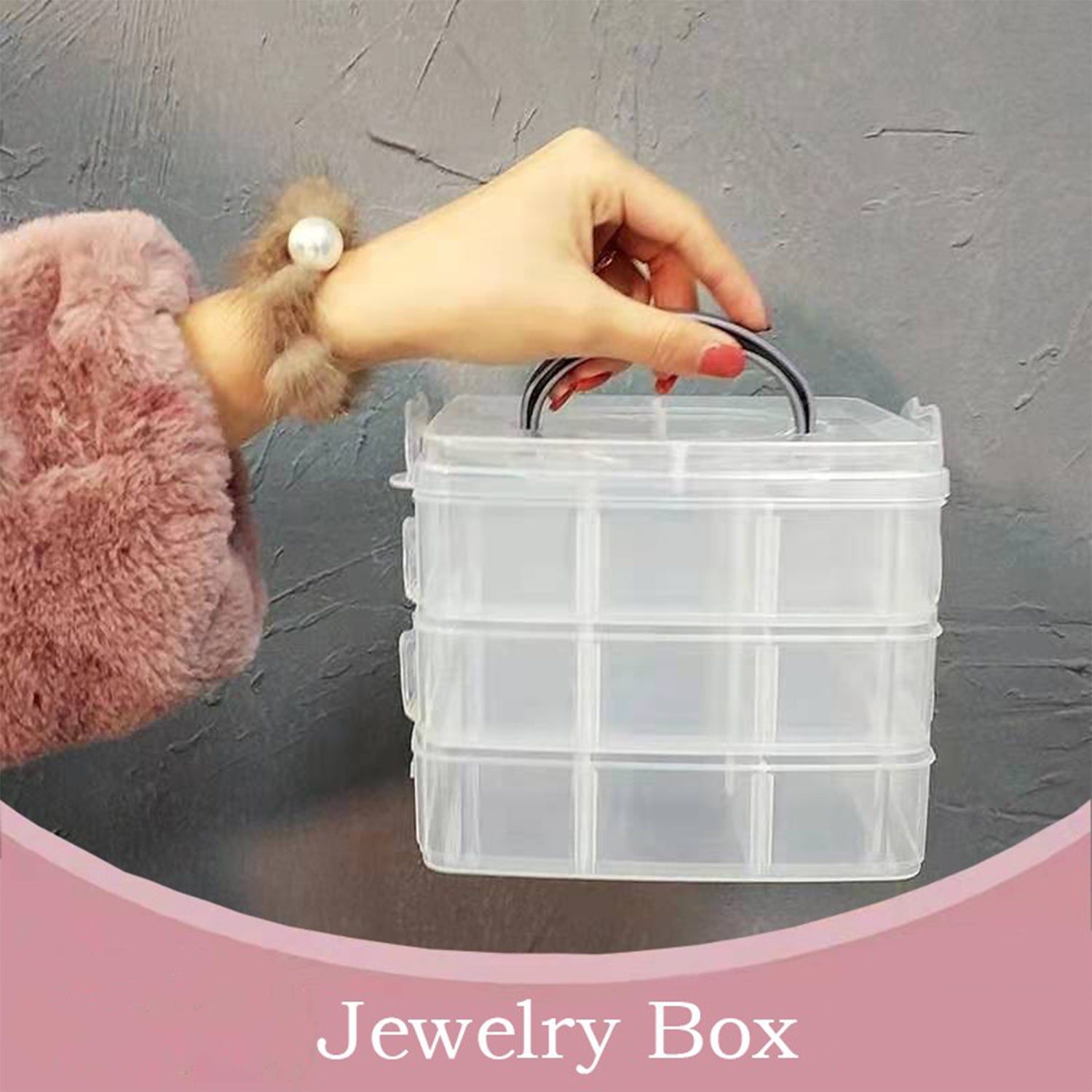 2644 3-Tier 18 Sections Transparent Stackable Adjustable Compartment Slot Plastic Craft Storage Box DeoDap