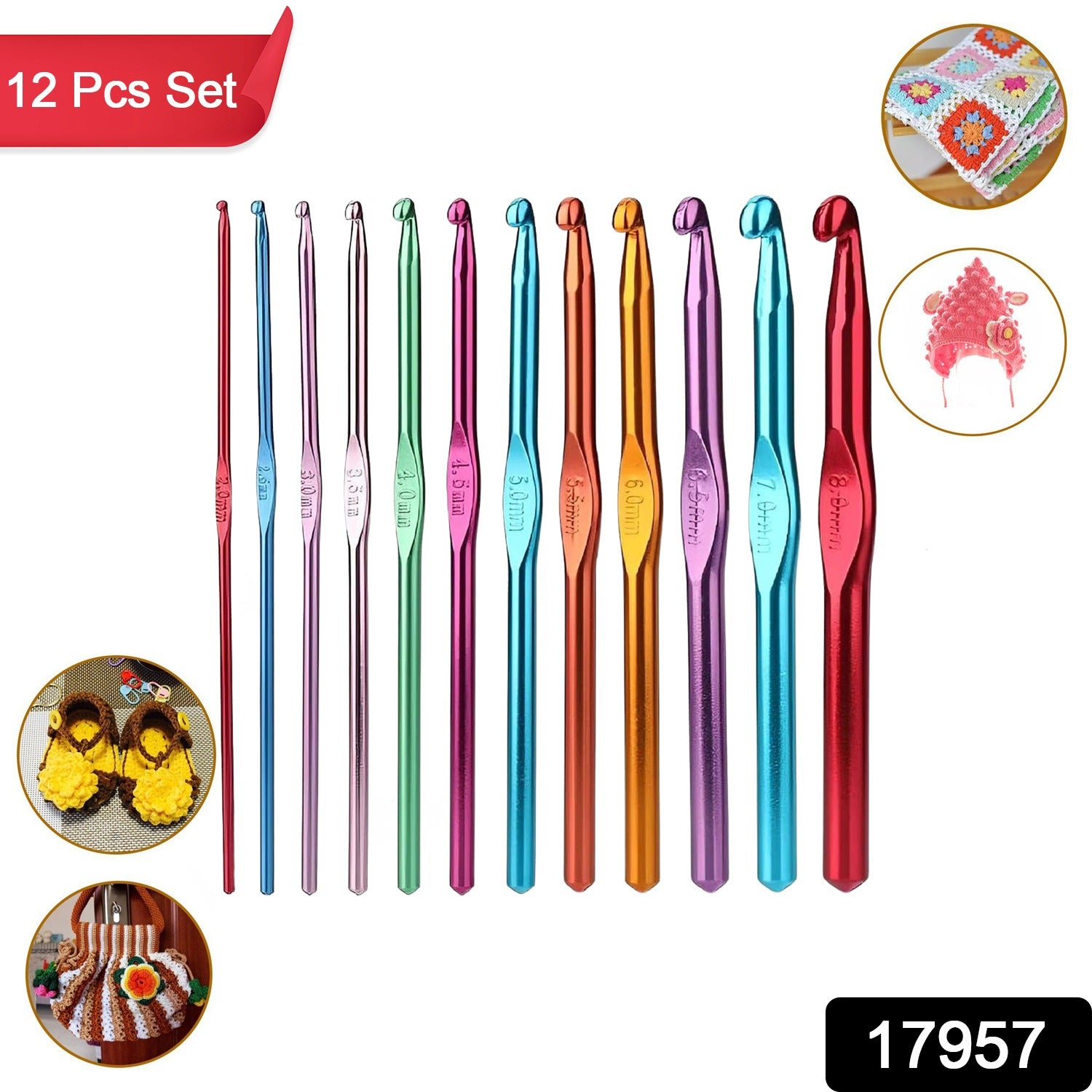 Aluminium Multicolor Knitting Needles, Crochet Kit (12 Pcs Set)