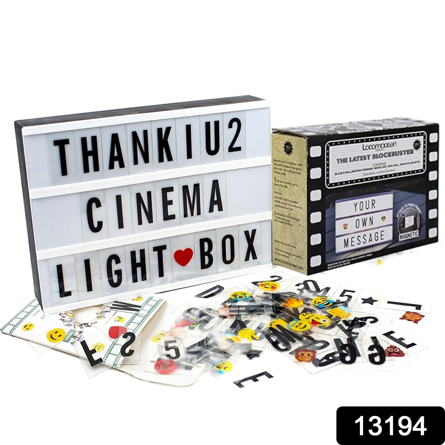 Black Mini A6 Magnetic Cinematic Light Box with 82 Characters and 10 Emojis  (1 Set)