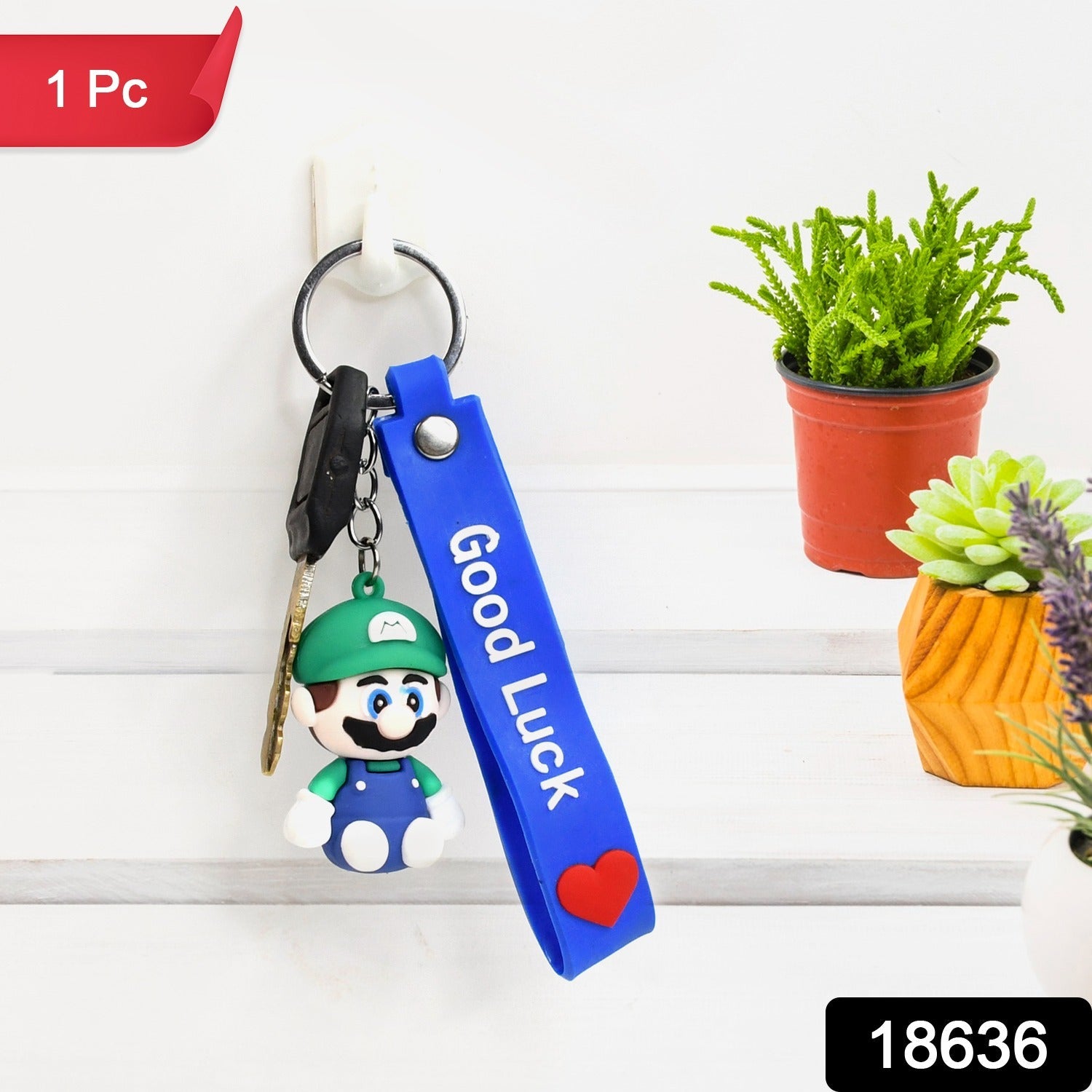 Cute Cartoon Silicone 3D Key Chain with Metal Hook & Strap (Pack of 1)