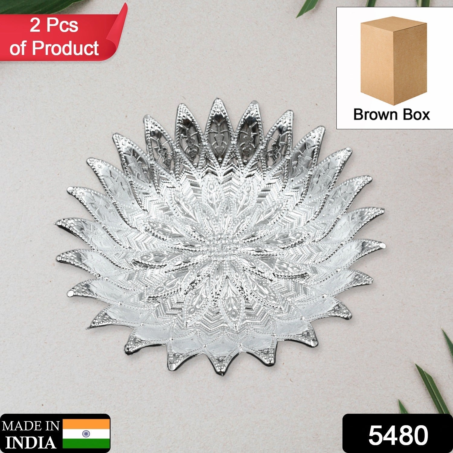 5480  Traditional Design Serving Tray, Plastic Silver Finish Serving Tray, Multipurpose Tray, Decorative Tray, Mukhwas Serving Tray (2 Pc Set)