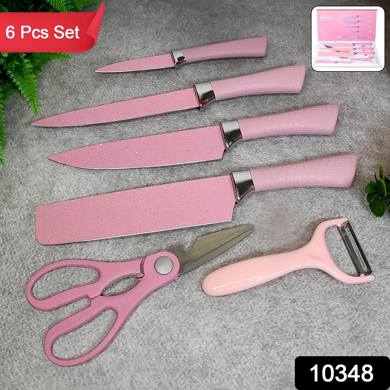 Stainless Steel Non Stick Ceramic Coating 6 Pcs Chef Kitchen Knife Set with Scissor & Peeler