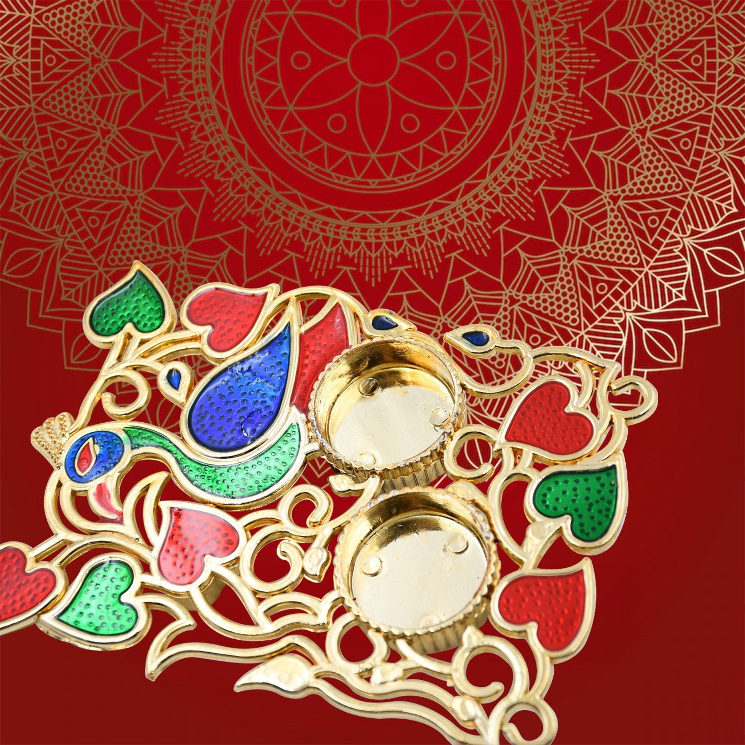 5997 Designer Rakhi Mere Bhaiya with Roli Tikka Peacock Designe Square Plate for Kumkum Thali Holder, Pooja Return Gift, Brother/Bhai/Bhabhi/Sister/Family Rakhi for Rakshabandhan