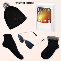 Winter Warm Set- Bennie hat, Room Heater, Sunglasses And Socks (5 Pcs Combo)