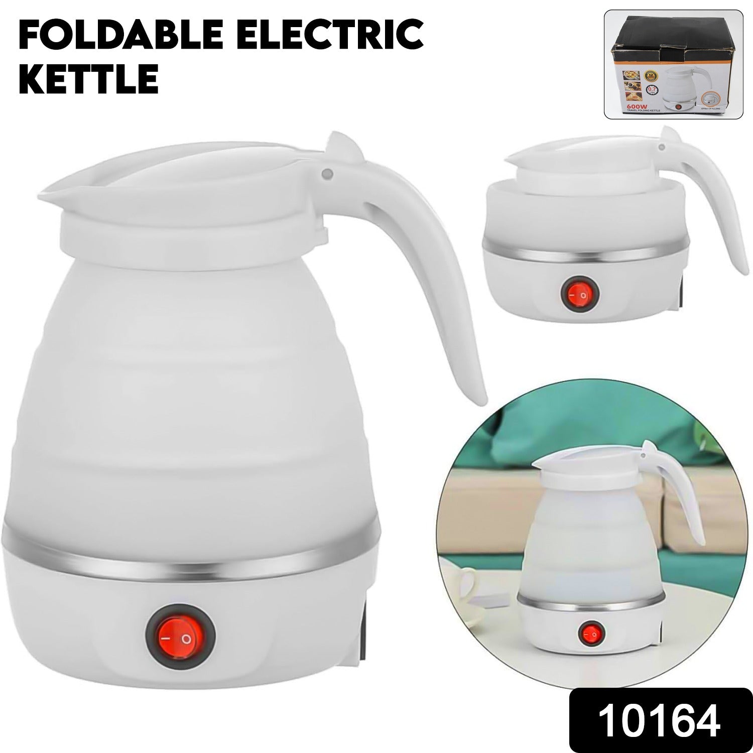 Travel Folding Electric Kettle 600W - (304 Stainless Steel & Silicone)