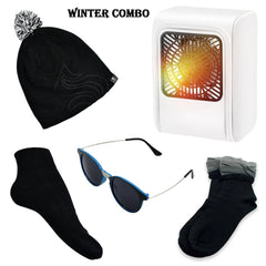 Winter Warm Set- Bennie hat, Room Heater, Sunglasses And Socks (5 Pcs Combo)