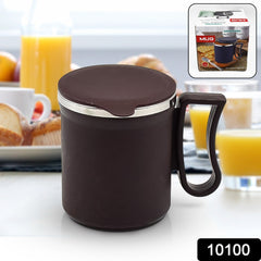 Coffee Mug with Lid and Handle-Plastic Covered Stainless Steel Mug (Random Color, Approx 200 ML)