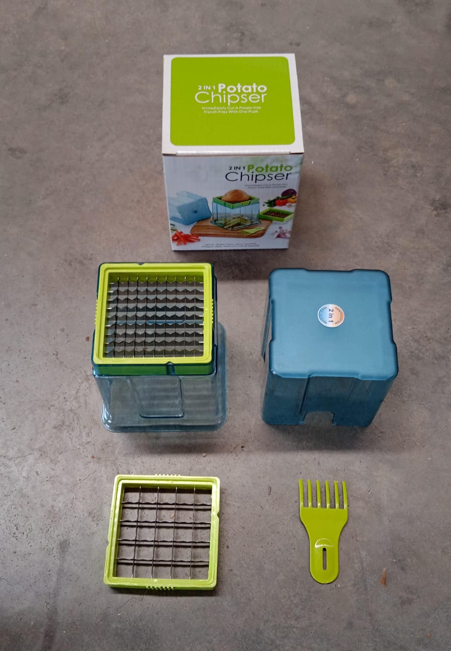 2 in 1 Potato Chipser / Slicer French Fries Maker Finger Chips | Plastic | Two Blades Finger Chips Cutter for Kitchen Accessory Vegetable Fruit Slicer (1 Pc) 
