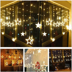 3385 12 Stars LED Curtain String Lights with 8 Flashing Modes for Home Decoration, Diwali & Wedding LED Christmas Light Indoor and Outdoor Light ,Festival Decoration  (Warm White)