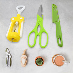 9142 Multifunction Kitchen Tools Stainless Steel and Plastic Kitchen Knife and Scissor Ideal Accessory Set for Kitchen