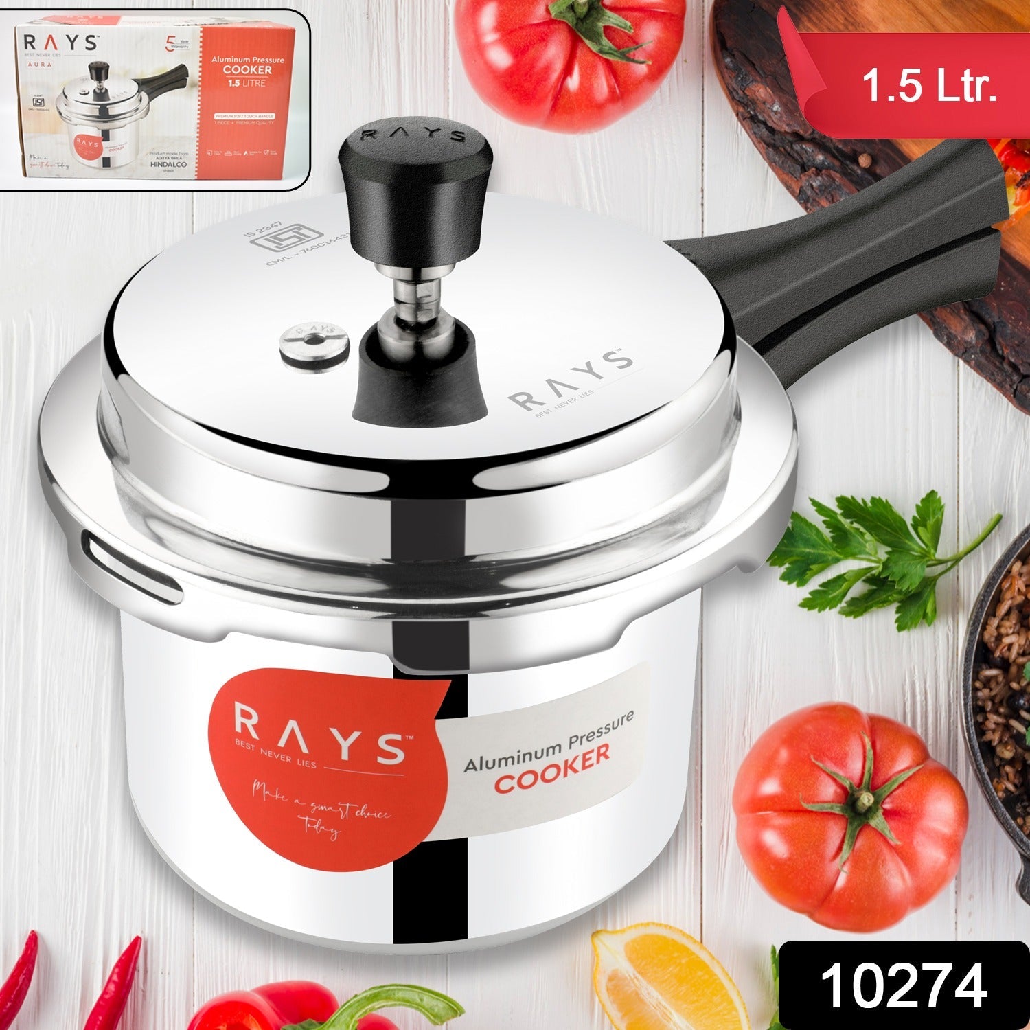 Aluminium Rays Aura Pressure Cookers With Outer Lid (1.5 Litres)