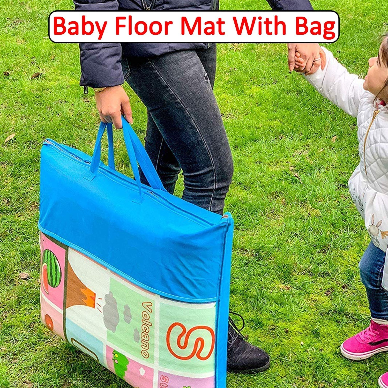 8059 Waterproof Double Side Baby Play Floor Mat for Kids Home With Bag (Size 120 x 180cm) DeoDap