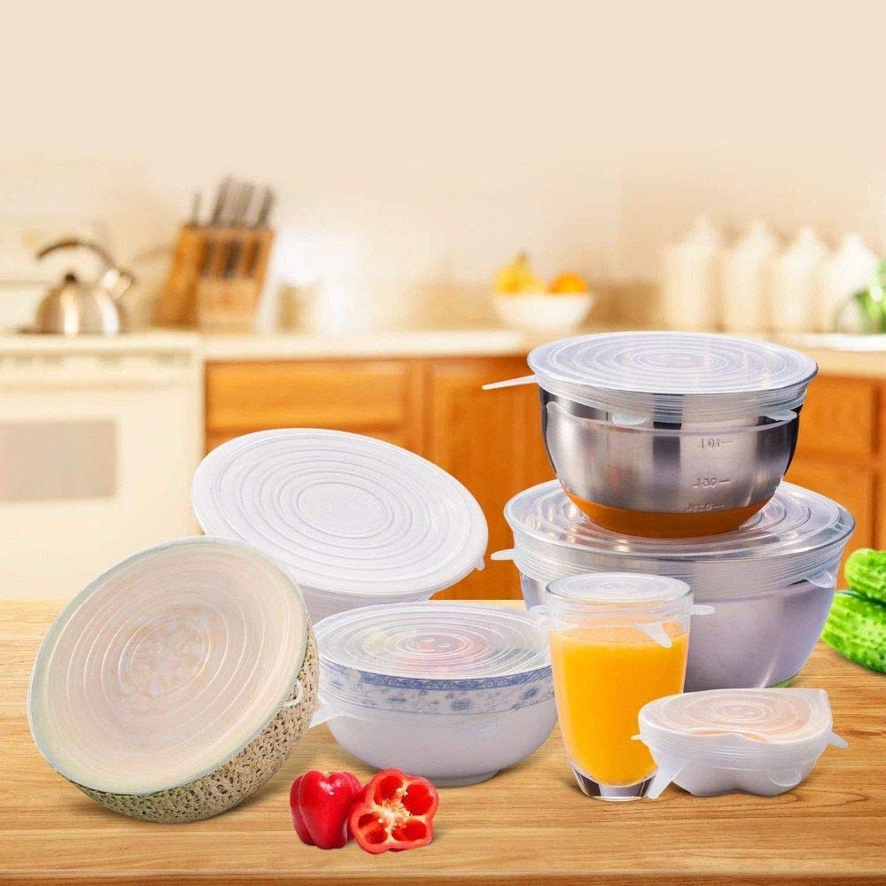 2154 Silicone Stretch Lids Reuseable Microwave Safe Flexible Covers (Set of 6) (Loose Pack) DeoDap