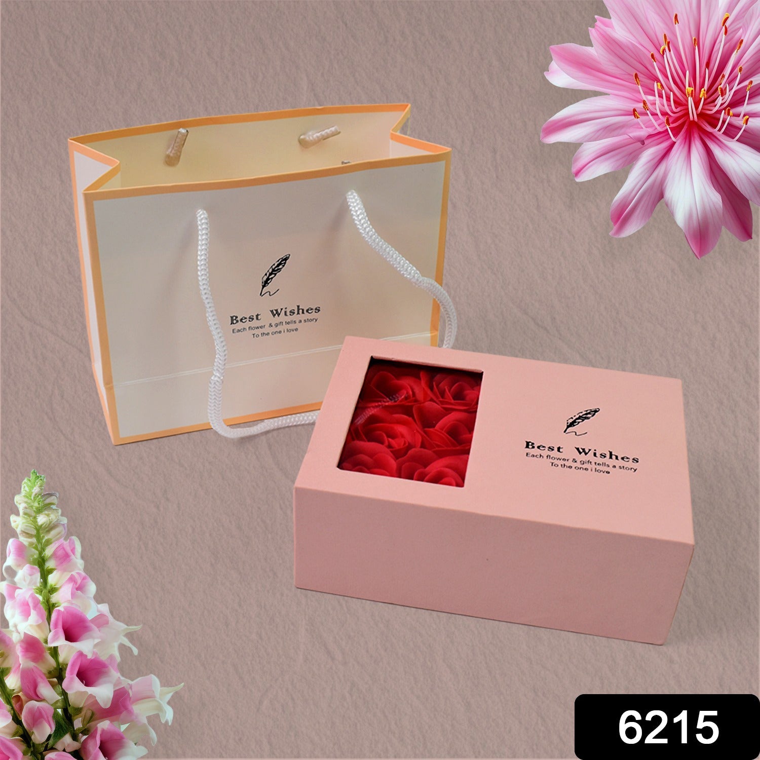 Jewellery Gift Box with Lids & Roses Packaging Box with 6 Roses (1 Set)